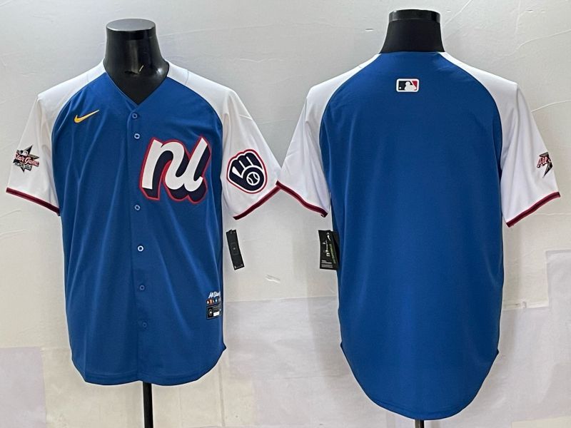 Men Milwaukee Brewers Blank Blue white All star 2025 Nike MLB Jersey style 02